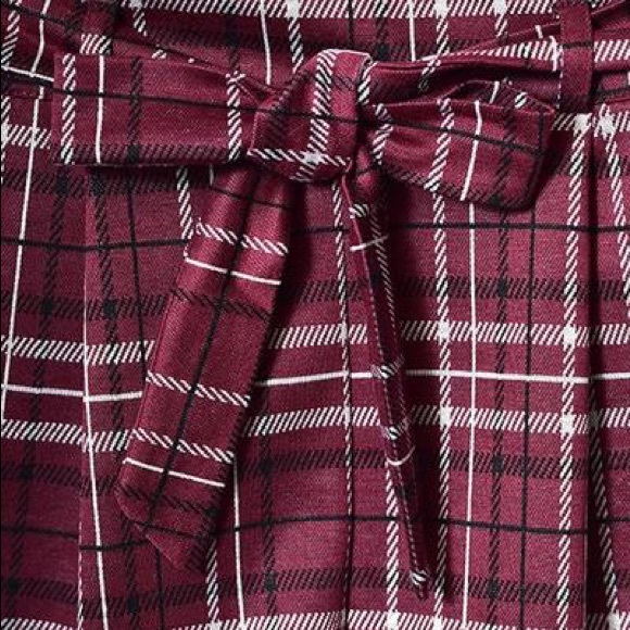 Wine Plaid Tie Waist Shorts - Picture 2 of 6